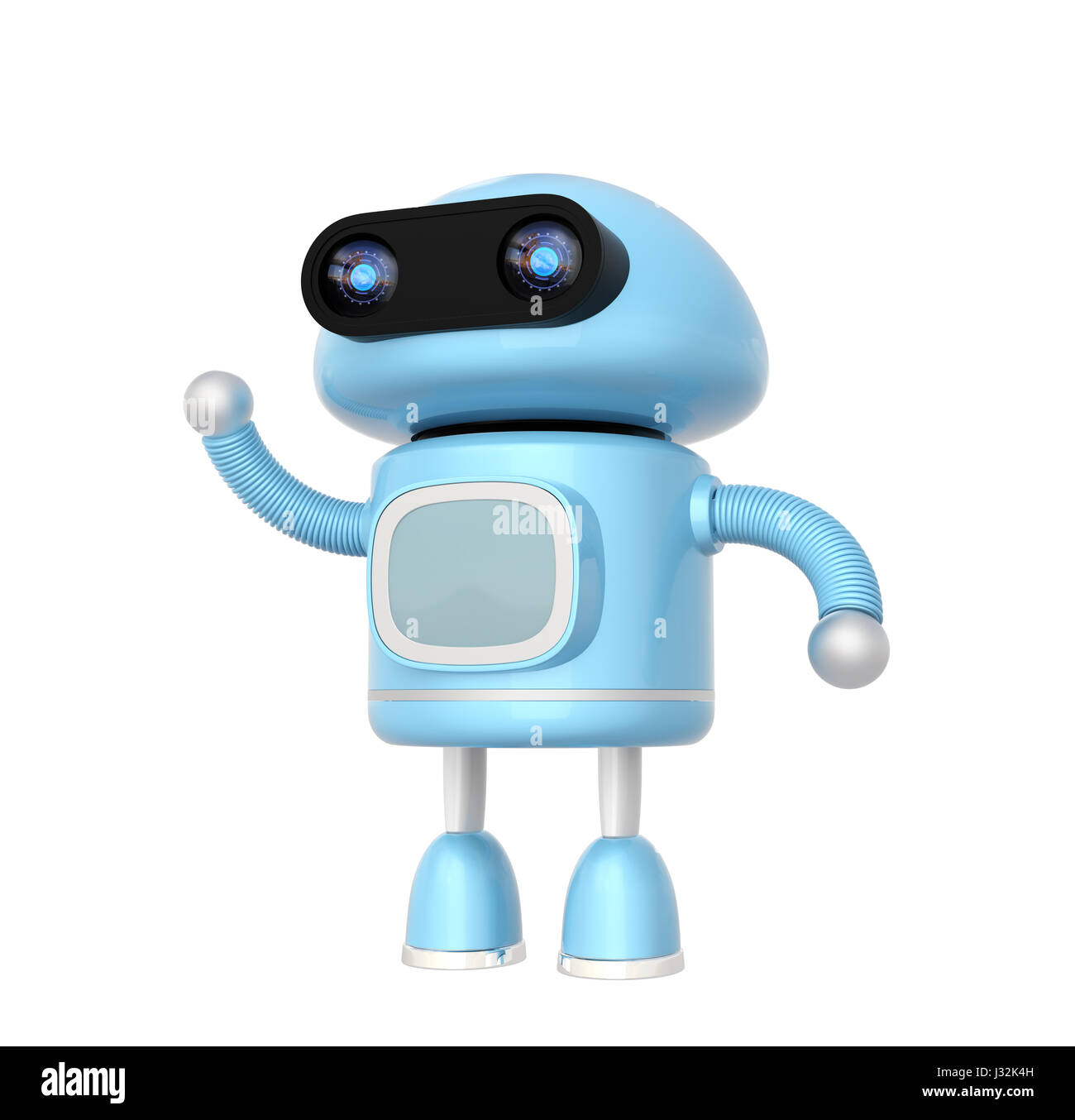 Robot bleu mignon isolé sur fond blanc. Le rendu 3D image. Banque D'Images