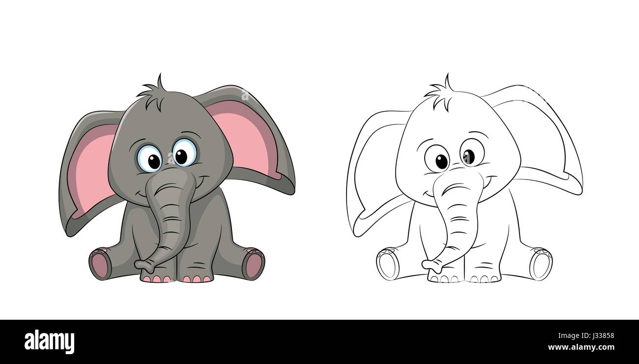 Illustration d'un éléphant mignon, peint et contour Illustration de Vecteur