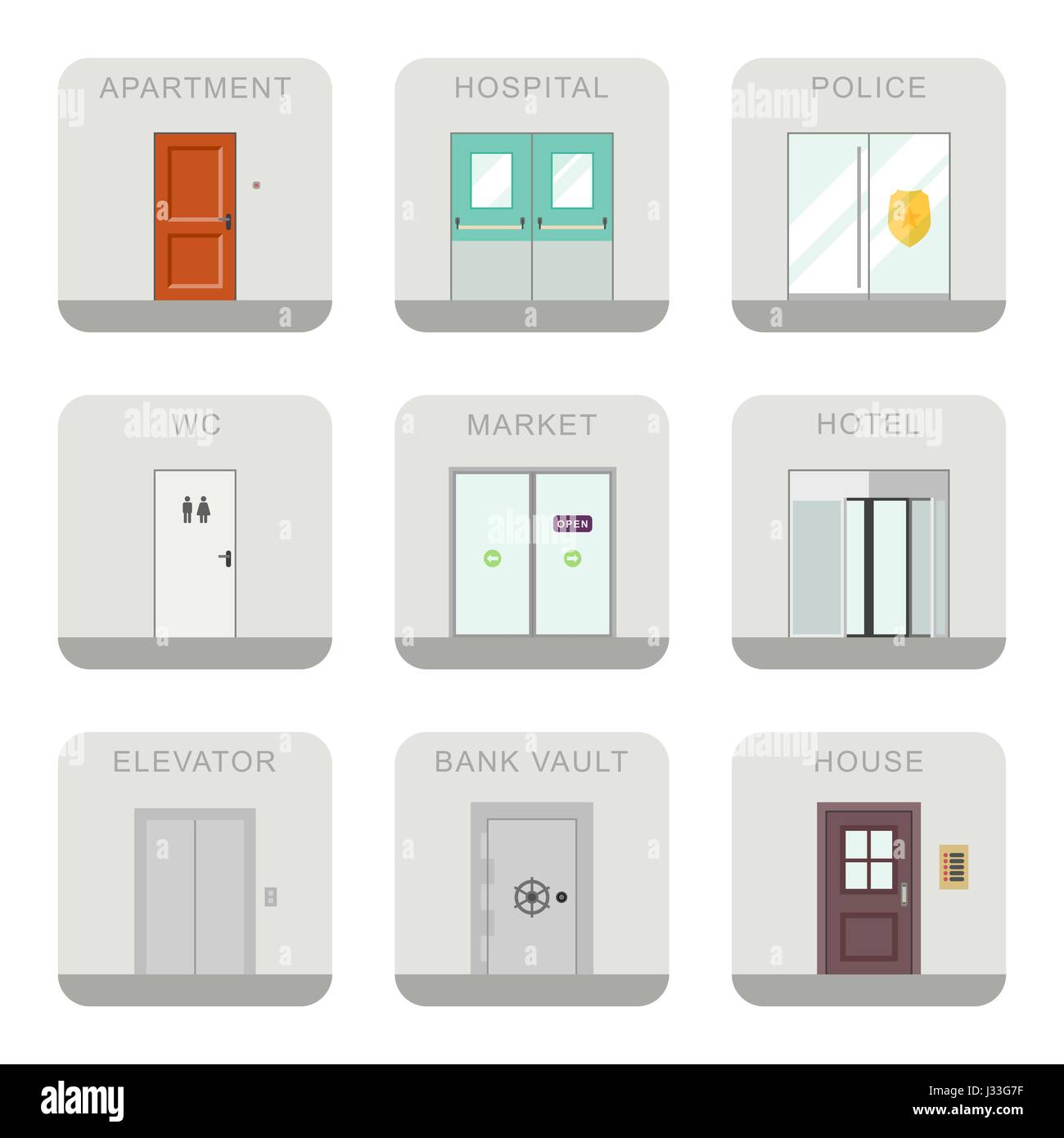 Ensemble de portes d'icônes. Illustration de Vecteur