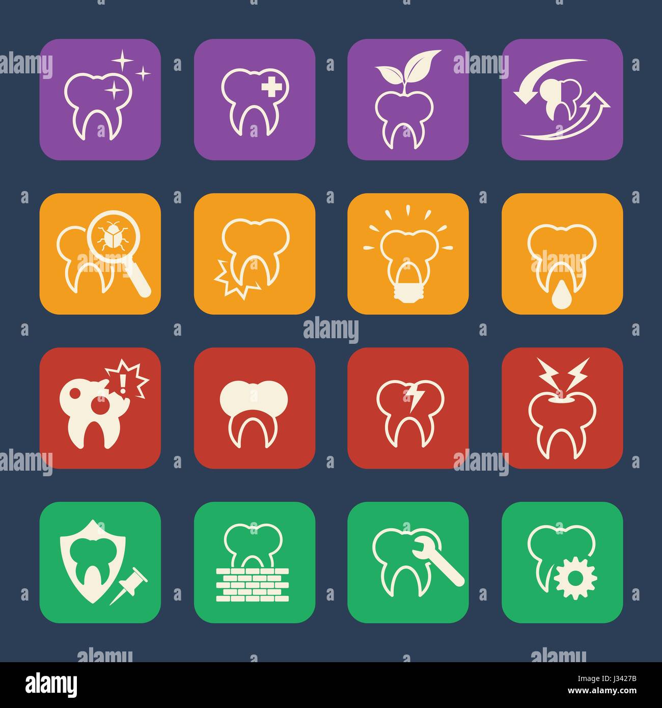 Dent dentaire dents ,vector icons set. Modèle plat Illustration de Vecteur