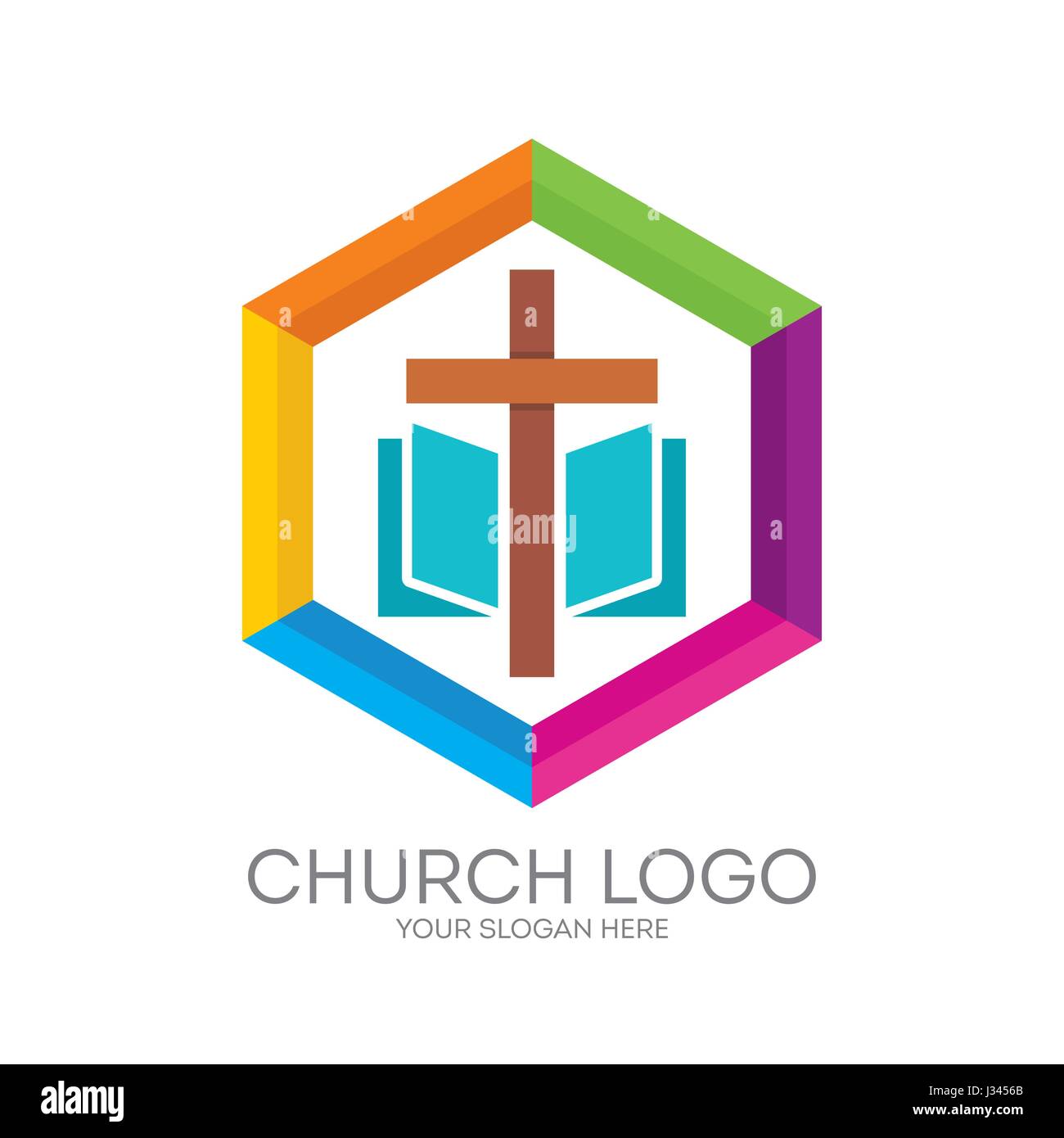 Logo de l'église. Symboles chrétiens. La croix de Jésus, la Bible - La parole de Dieu Illustration de Vecteur