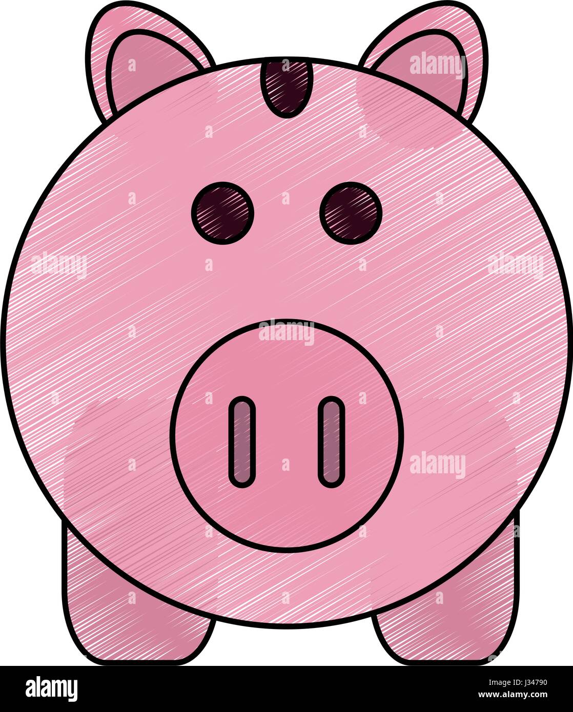 Dessin au crayon de couleur pink piggy bank with dollar coins Illustration de Vecteur