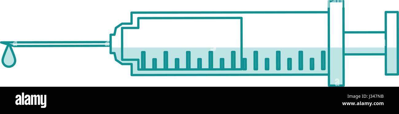 Silhouette bleu seringue avec aiguille cartoon shading et liquide inchs Illustration de Vecteur