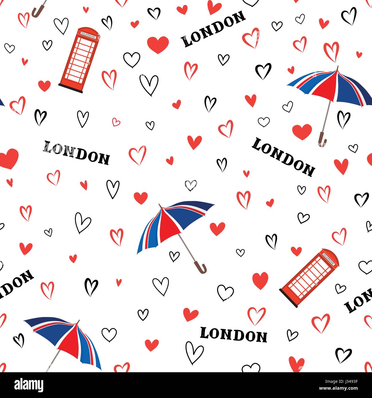 La ville de Londres Voyage motif transparent avec amour coeurs et parapluie. La vue fond d'arrière-plan de vacances. Illustration de Vecteur
