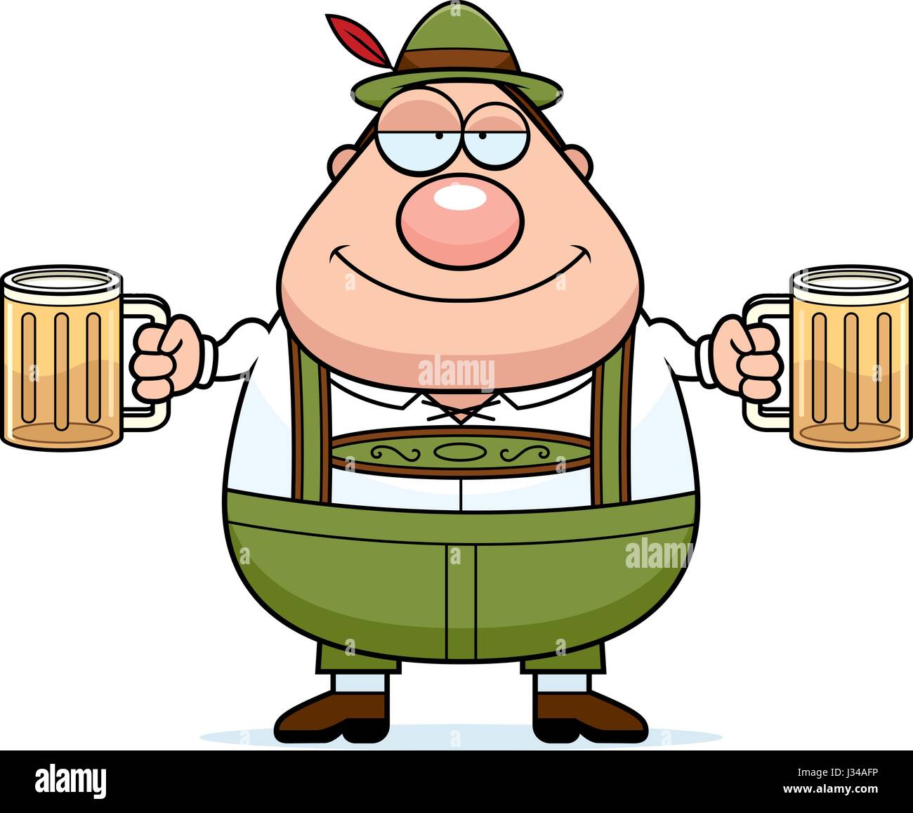 Une illustration d'un dessin animé allemand man en lederhosen boire de la bière. Illustration de Vecteur