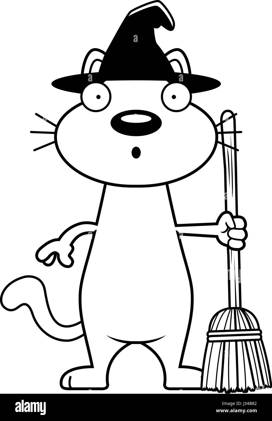 Illustration d'une caricature d'un chat à la sorcière surpris. Illustration de Vecteur
