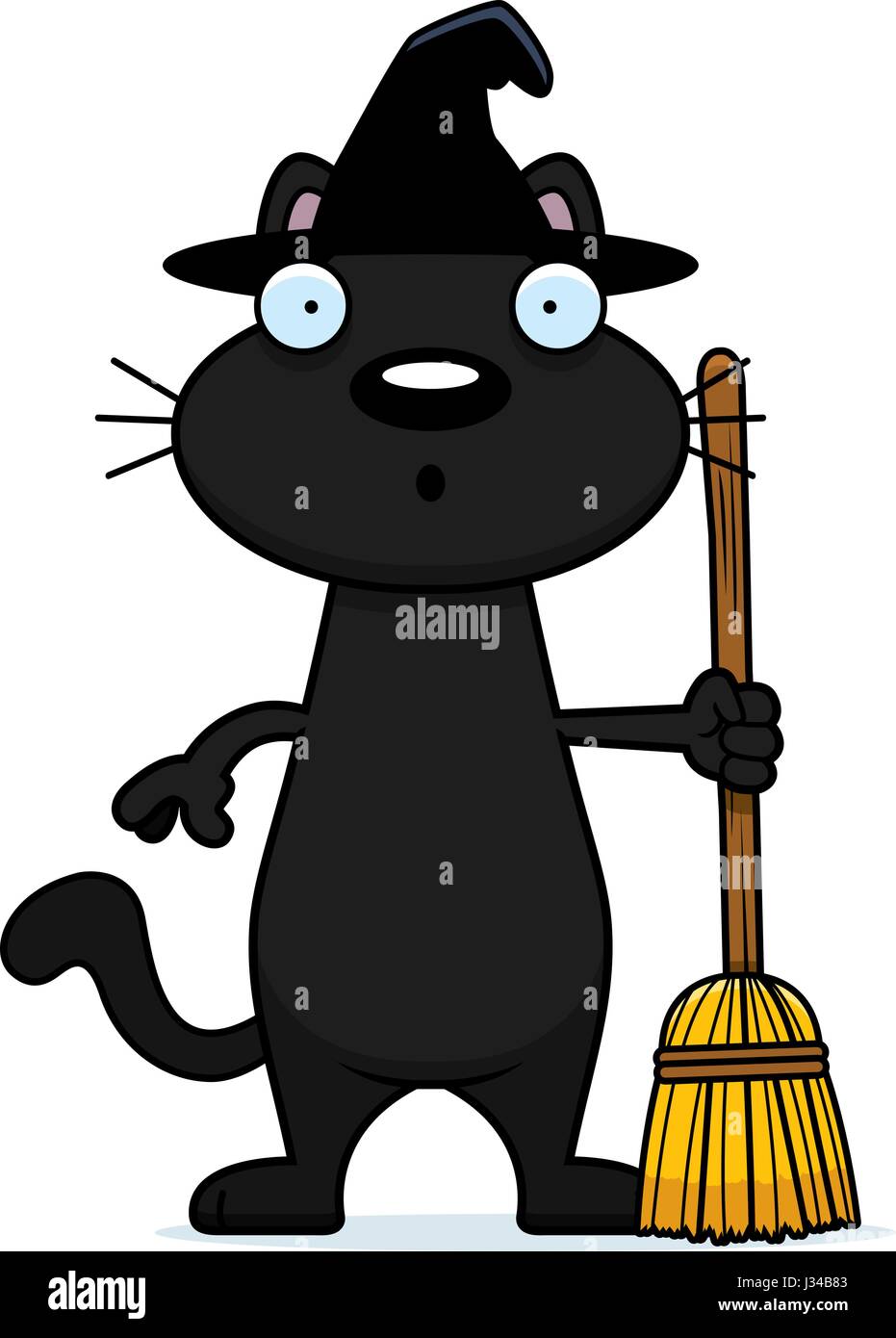 Illustration d'un dessin d'un chat noir sorcière à la surprise. Illustration de Vecteur