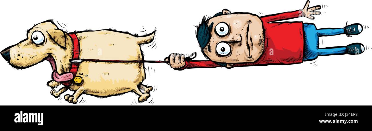 Un chien de dessin animé tire son propriétaire en laisse Image Vectorielle  Stock - Alamy