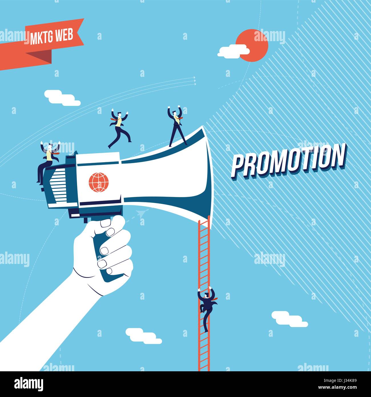 Promotion marketing en ligne pour l'entreprise concept illustration avec l'aide de l'équipe homme mégaphone. Vecteur EPS10. Illustration de Vecteur