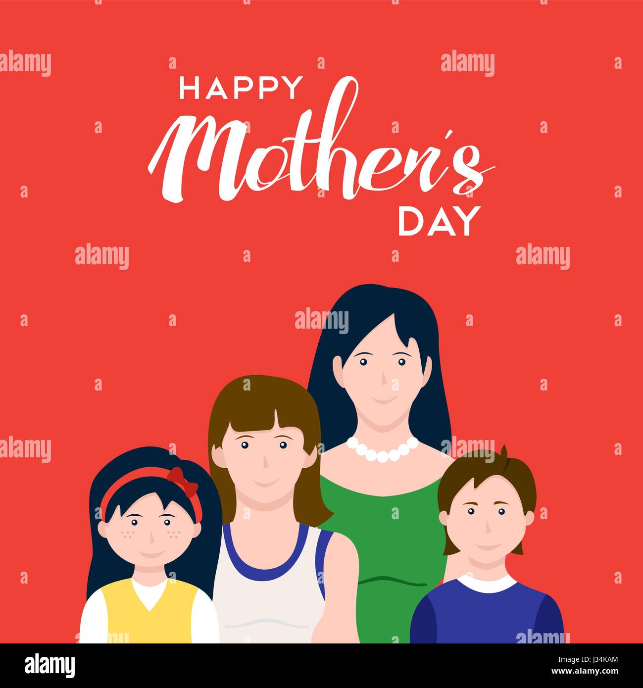 Happy mothers day card illustration. Maman avec enfants célébrant maison de vacances. Vecteur EPS10. Illustration de Vecteur