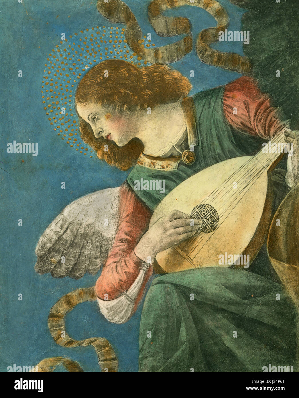 Ange jouant du luth, peinture par Melozzo da Forlì, SS Apôtres église, Rome, Italie Banque D'Images