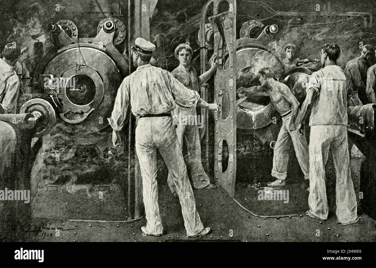 Un cuirassé de tourelles de dans l'action, circa 1887 Banque D'Images