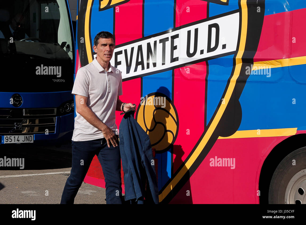 Entraîneur de Levante UD Juan Ramon Lopez Muniz célébrer le retour à la première division dans la liga Championship 2017- 2018, le 29 avril 2017. Banque D'Images