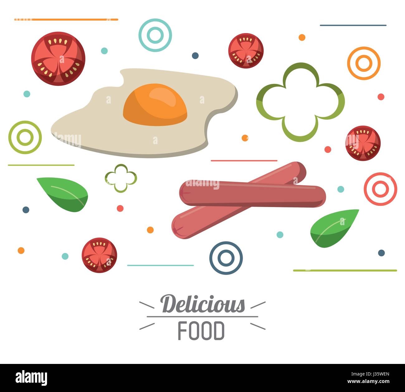 La nourriture délicieuse Tomate saucisses oeufs poster Illustration de Vecteur
