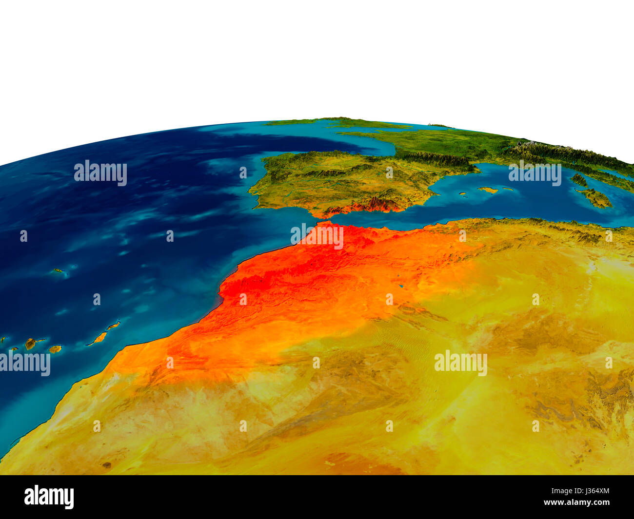Le Maroc a souligné en rouge sur le modèle détaillé de la planète Terre. 3D illustration. Éléments de cette image fournie par la NASA. Banque D'Images