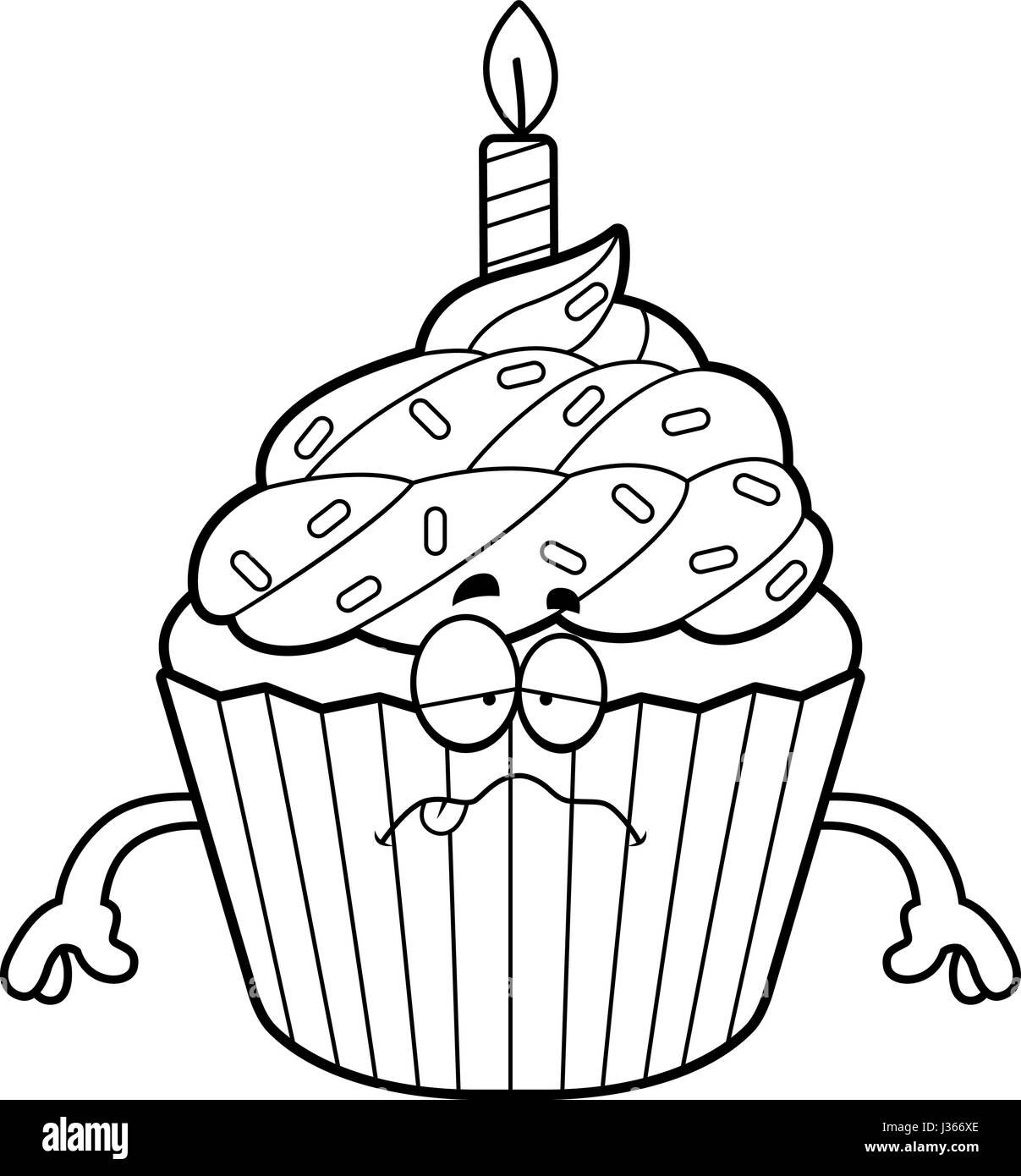 Une illustration d'un dessin animé birthday cupcake à la malade. Illustration de Vecteur