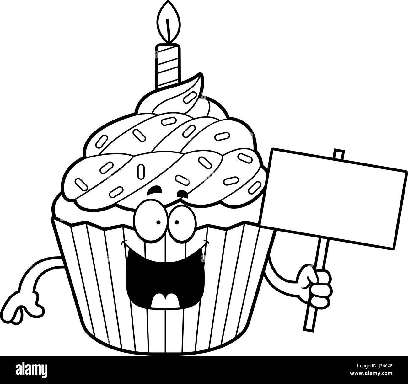 Une illustration d'un dessin animé birthday cupcake avec un panneau. Illustration de Vecteur