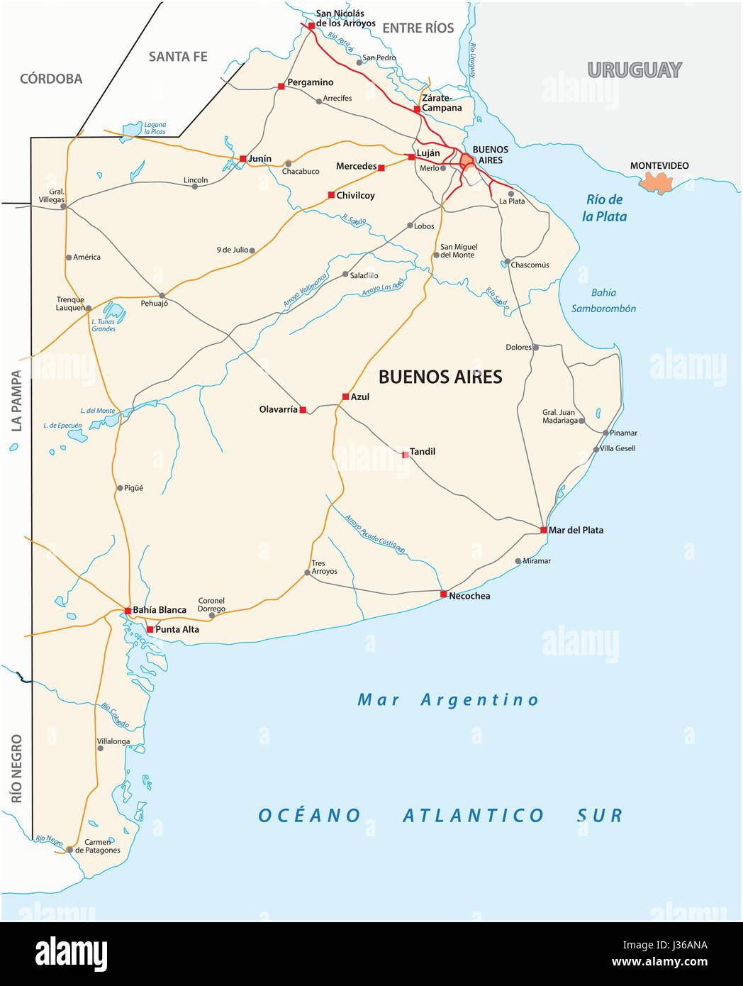 Carte routière de la province argentine de Buenos Aires Image