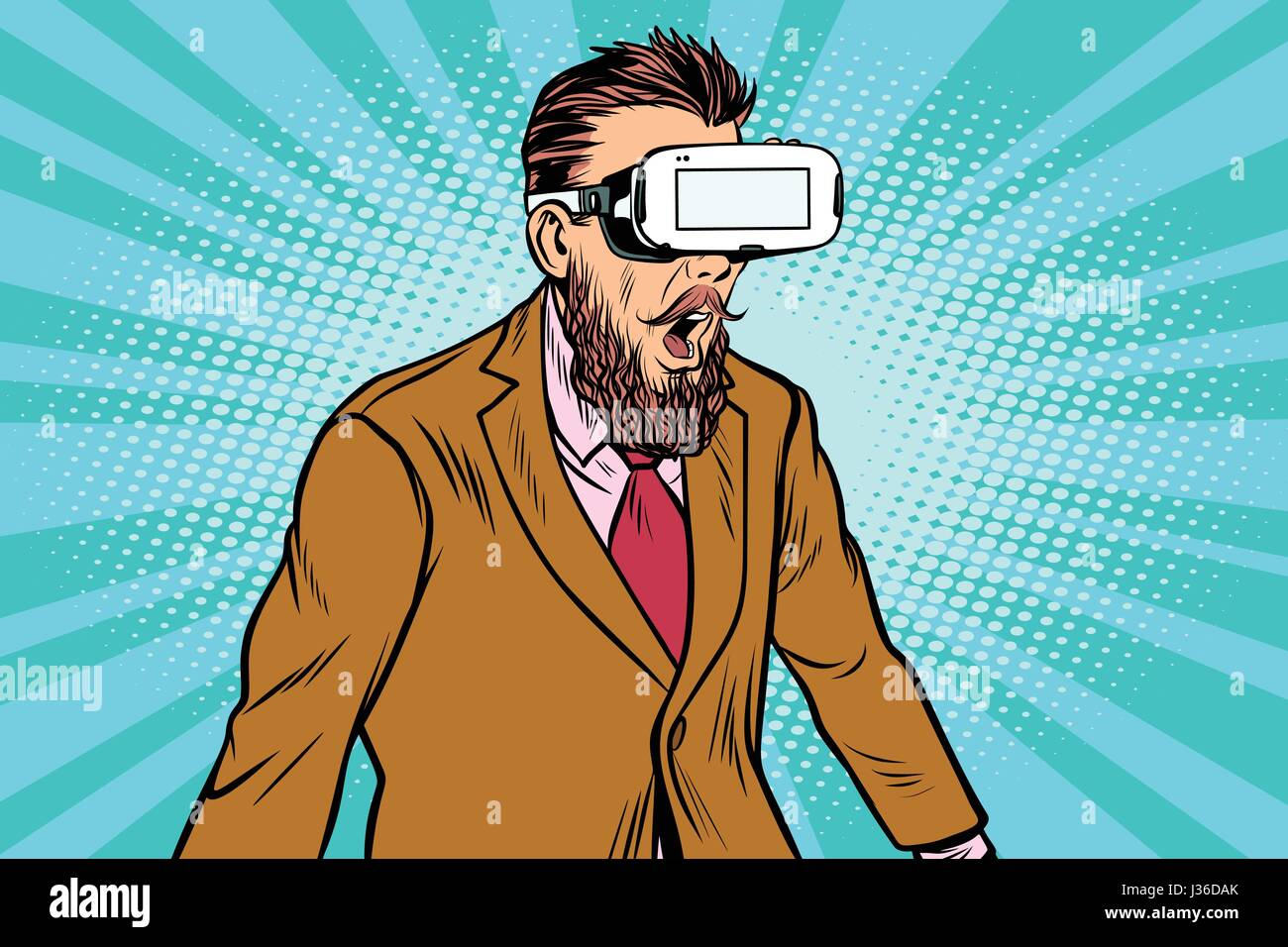 Choqué hipsters en lunettes VR. Gadget de réalité virtuelle. Pop art retro vector illustration Illustration de Vecteur