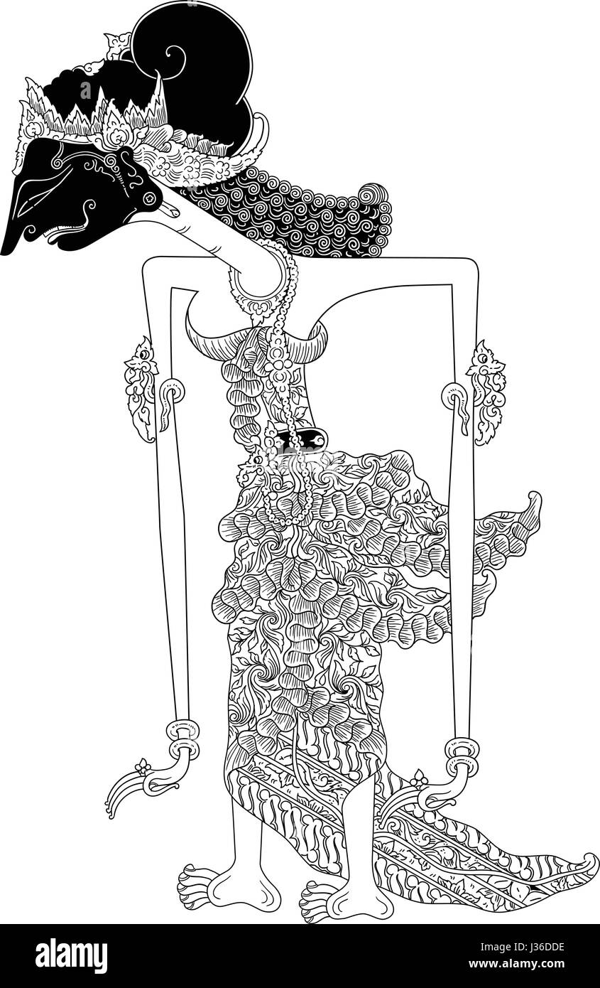 Badrahini, un personnage de spectacle de marionnettes traditionnelles, wayang kulit de Java en Indonésie. Illustration de Vecteur