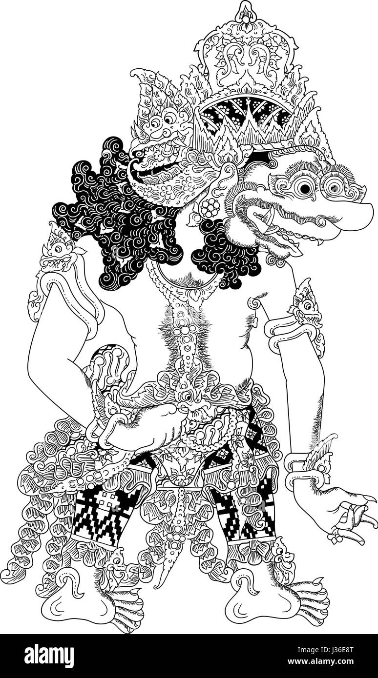 Les Baka, un personnage de spectacle de marionnettes traditionnelles, wayang kulit de Java en Indonésie. Illustration de Vecteur