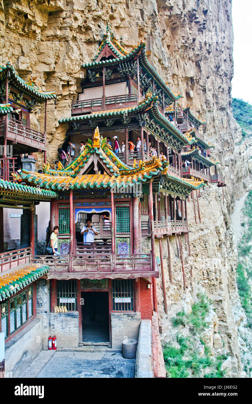 The Hanging Temple monastère suspendu aka aka Xuankong Temple, la ville de Datong, province de Shanxi, en Chine. Banque D'Images