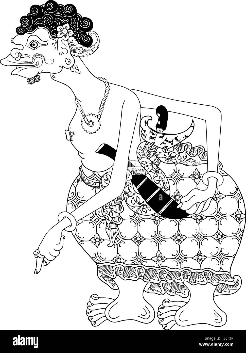 Cengguris, un personnage de spectacle de marionnettes traditionnelles, wayang kulit de Java en Indonésie. Illustration de Vecteur