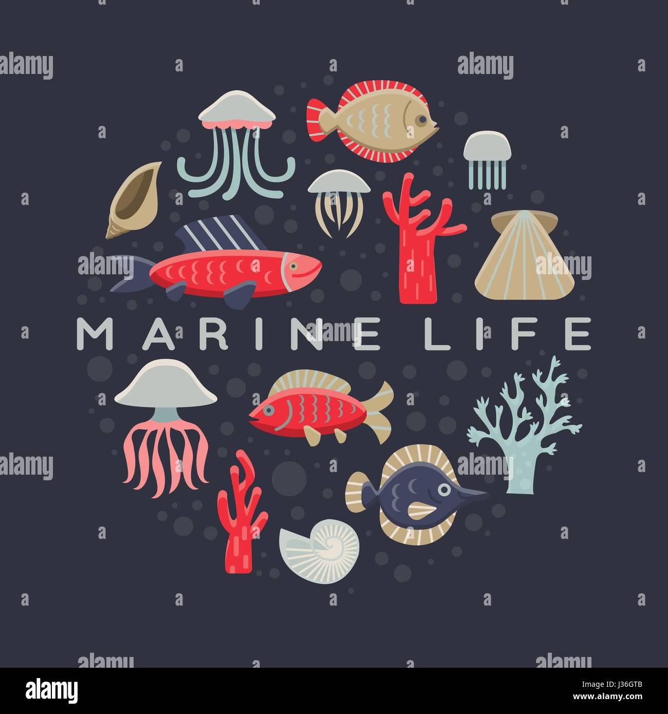Carte de vie marine. Regroupés et éléments éditables facilement Illustration de Vecteur