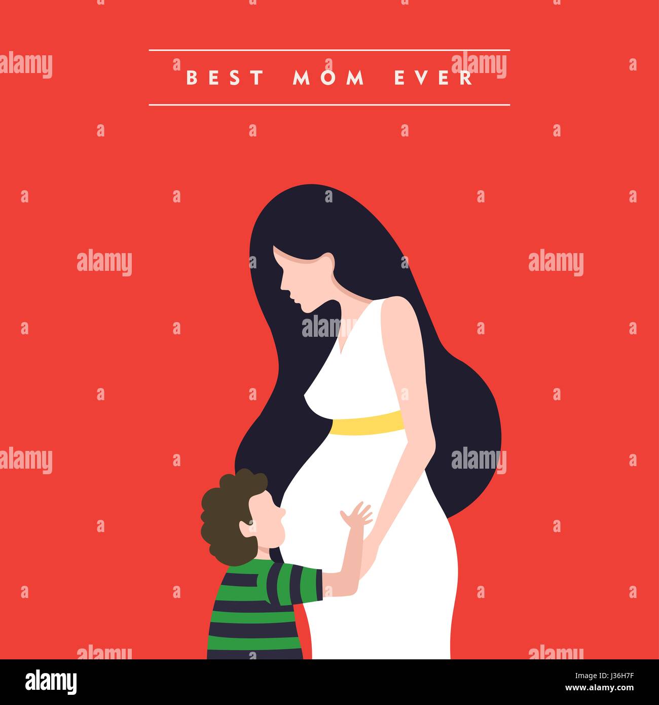 Happy mothers day illustration, femme enceinte avec fils et maman aime citer. Vecteur EPS10. Illustration de Vecteur