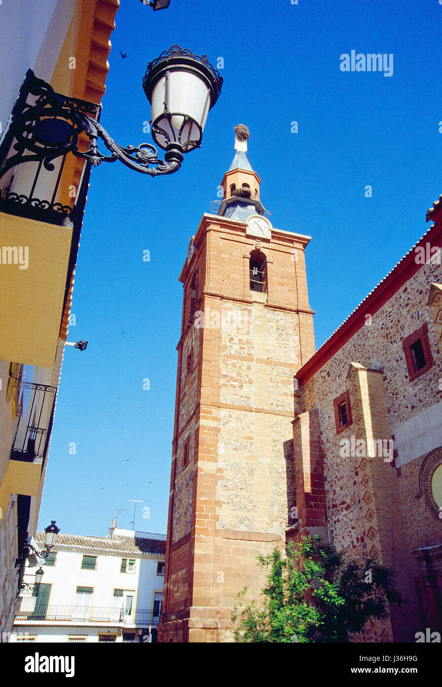 Clocher de l'église. Herencia, Ciudad Real province, Castilla La Mancha, Espagne. Banque D'Images