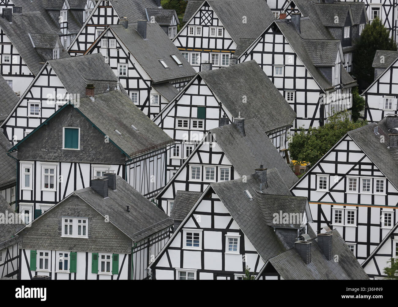 L'Allemagne, maison à ossature bois dans la ville de Freudenberg, Siegerland, Northrhine-Westfalia Banque D'Images