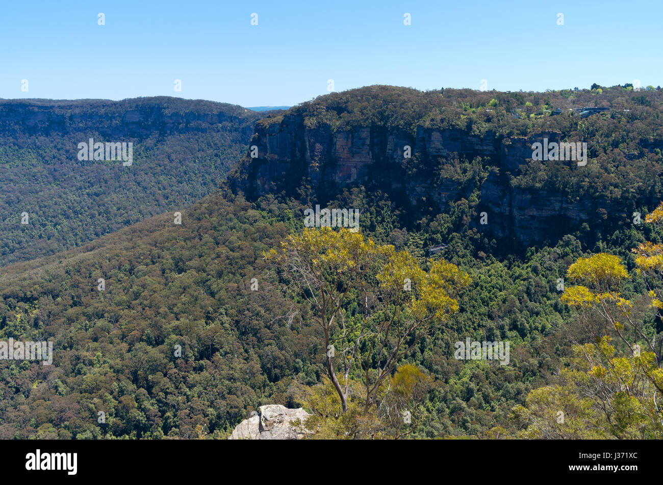 Surplombant la Vallée de Megalong depuis echo point à l'extérieur de la Nouvelle-Galles du Sud Australie katoomba Banque D'Images