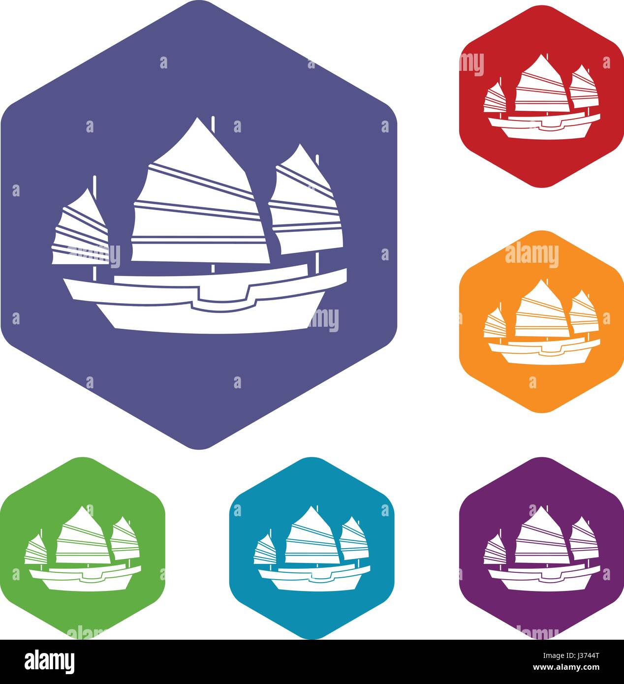 Junk Boat icons set hexagone Illustration de Vecteur