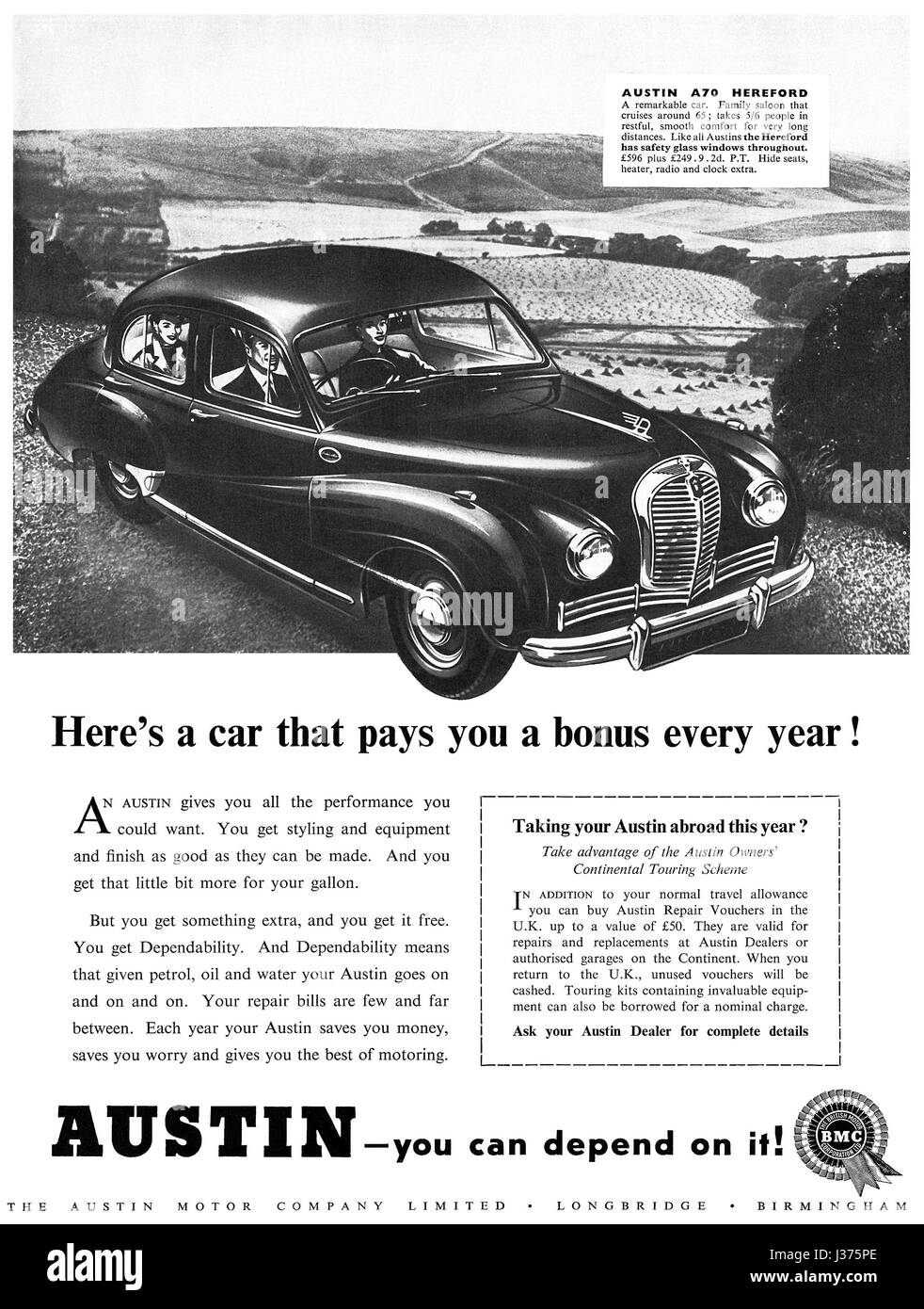 1954 La publicité pour l'Austin A70 Hereford motor car. Banque D'Images