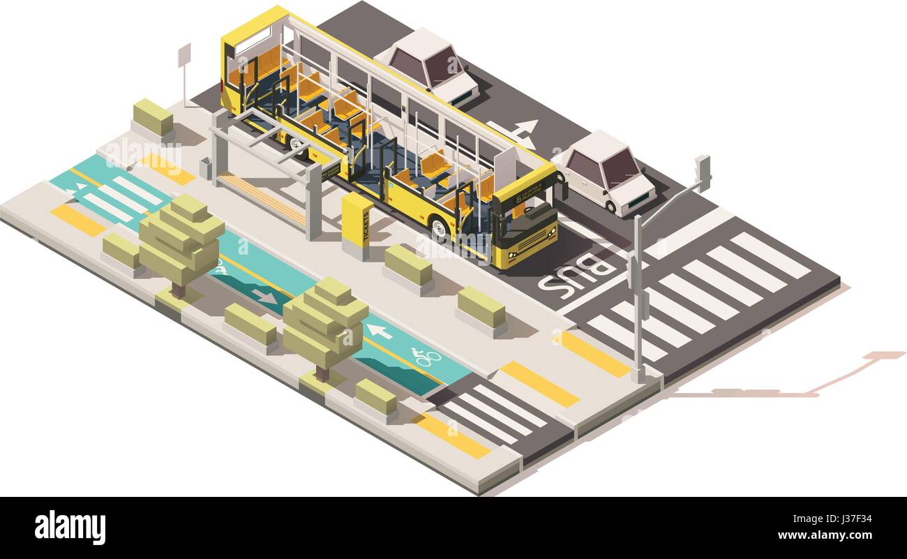 Isométrique vectoriel poly faible sur le bus bus lane Illustration de Vecteur