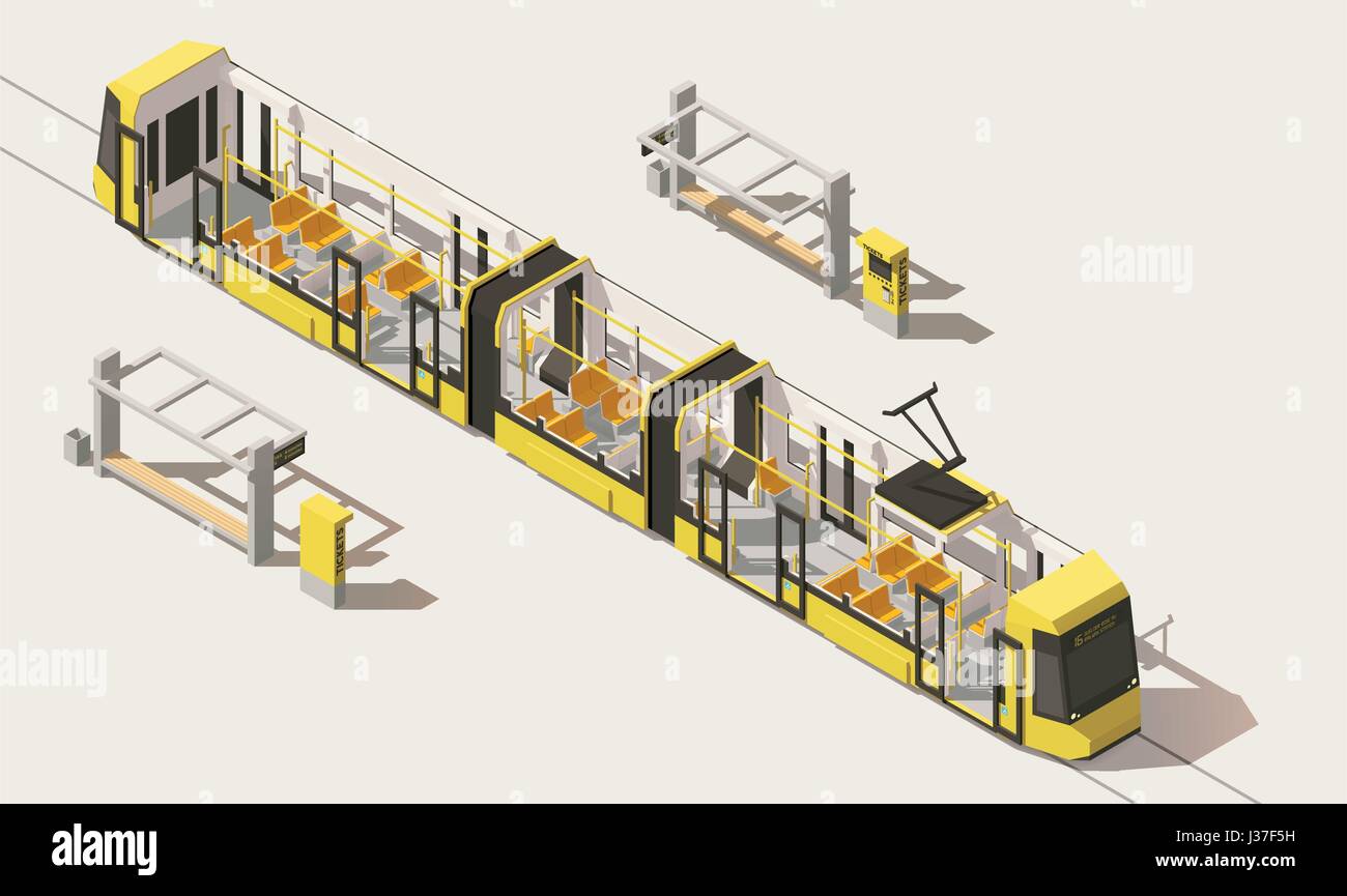 Vector poly faible isométrique tramway à plancher bas Illustration de Vecteur