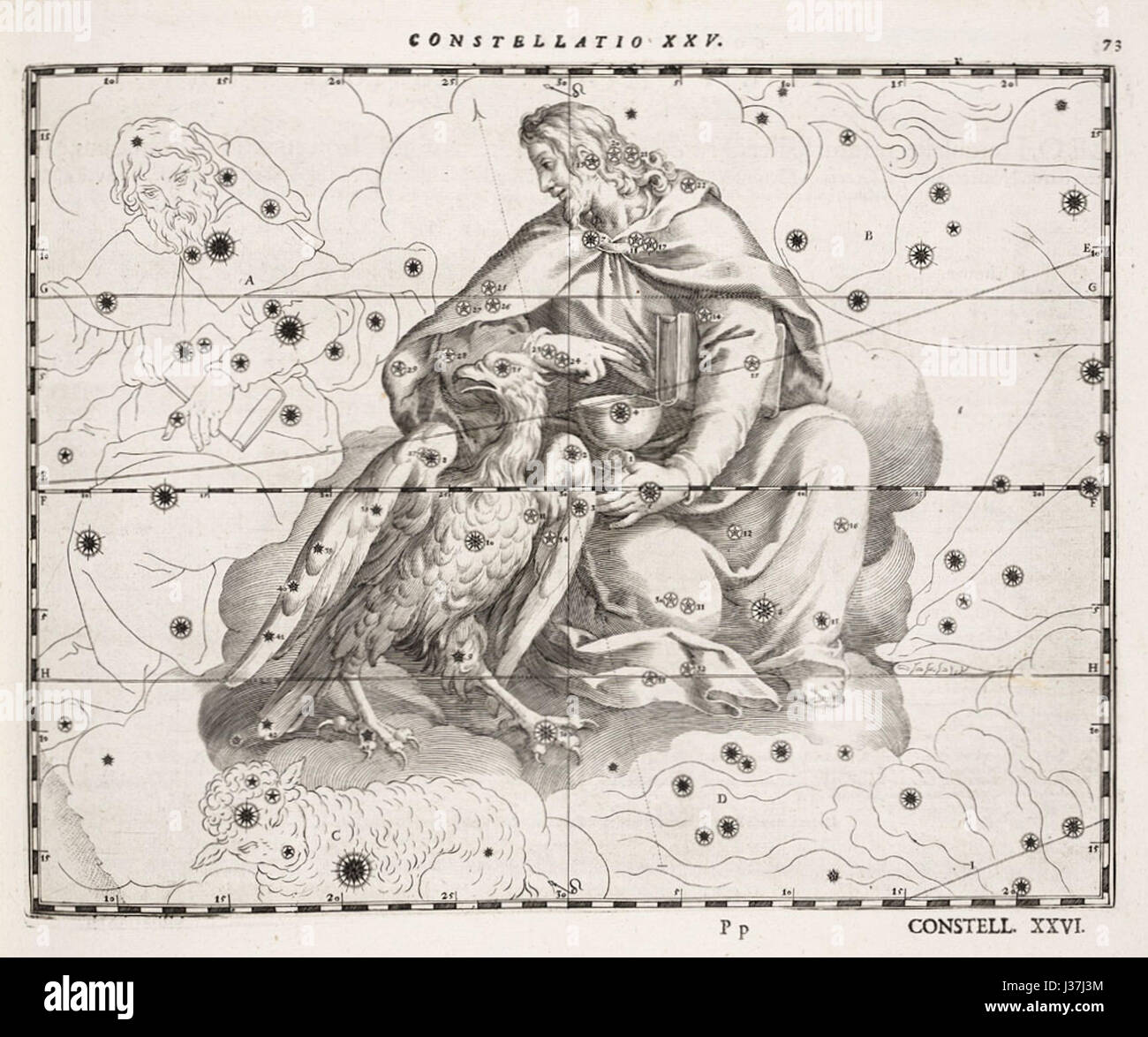 Coelum stellatum Christianum, une œuvre de l'astronome et théologien Johann Bayer, est un atlas étoilé qui incorpore des thèmes chrétiens dans ses illustrations astronomiques. Publié au XVIIe siècle, il reste une contribution significative à l'histoire de la cartographie céleste. Banque D'Images