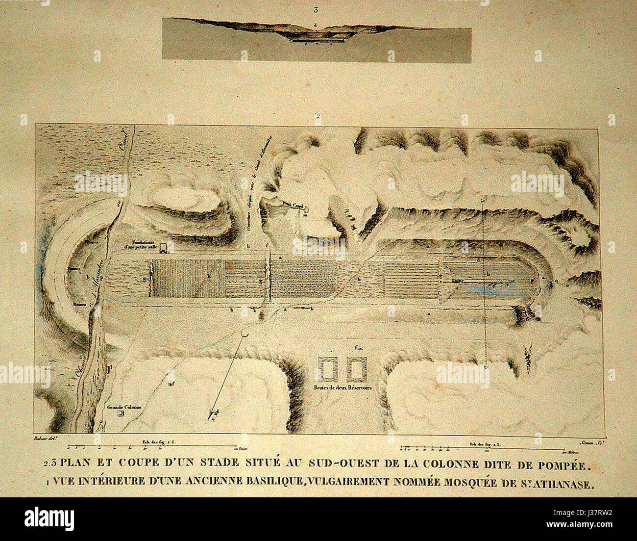 Description de l'Égypte, Antiquites V, la plaque 39 (en bas), le Plan et la section de l'ancien stade derrière la colonne de Pompée, appelée c.1798, publié dans l'édition de Panckoucke 1821 9 Banque D'Images