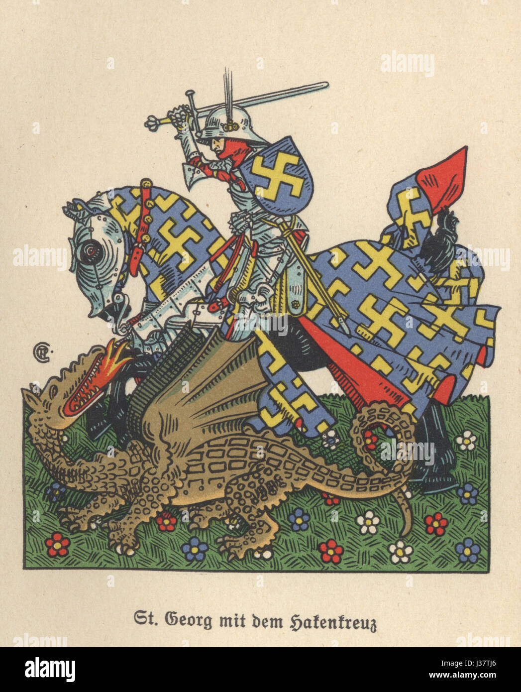 Le 'Closs St Georg mit Hakenkreuz' est une image historique qui met en vedette la Croix George, souvent associée à l'héraldique médiévale européenne, aux côtés du Hakenkreuz, un symbole avec une signification historique controversée. Banque D'Images