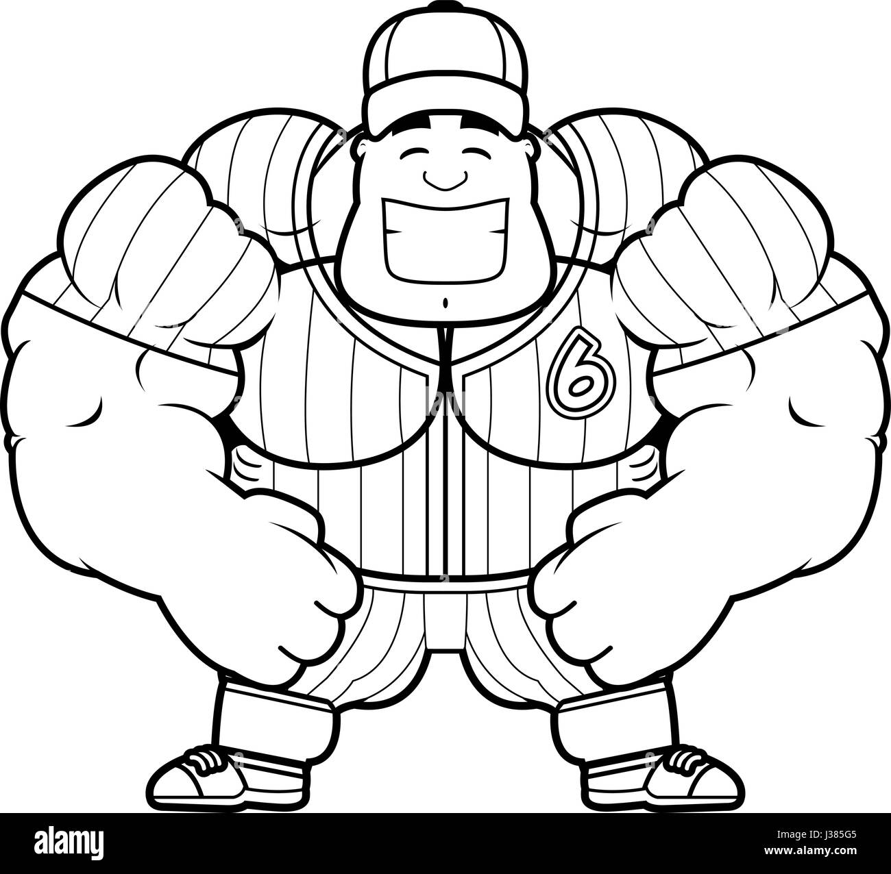 Un cartoon illustration d'un joueur de baseball de la torsion musculaire. Illustration de Vecteur