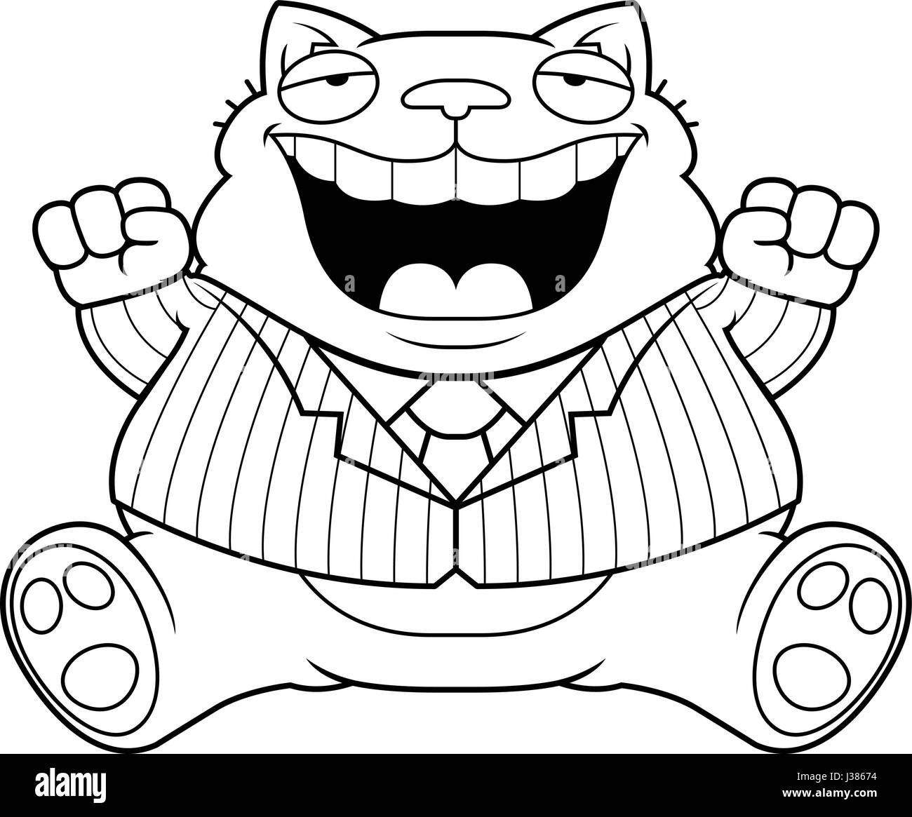 Un cartoon illustration d'un gros chat dans un costume de sourire et de séance. Illustration de Vecteur