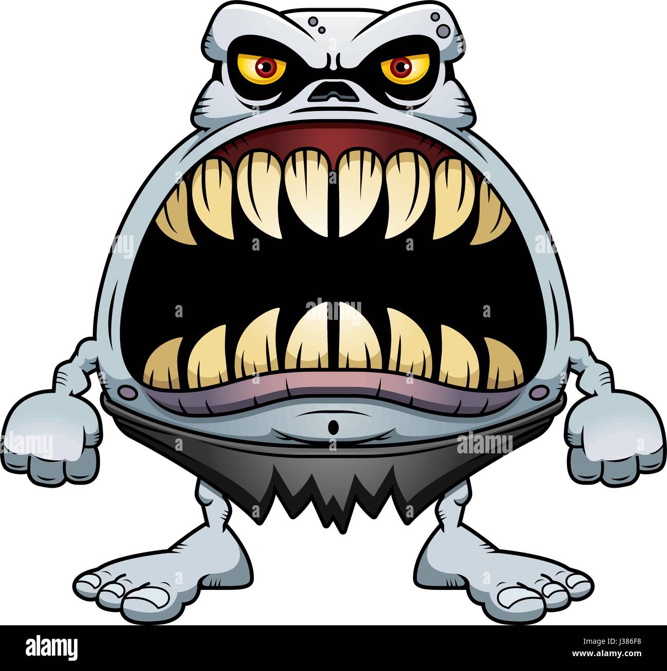 Illustration d'une caricature d'une goule avec une grande bouche pleine de dents pointues. Illustration de Vecteur