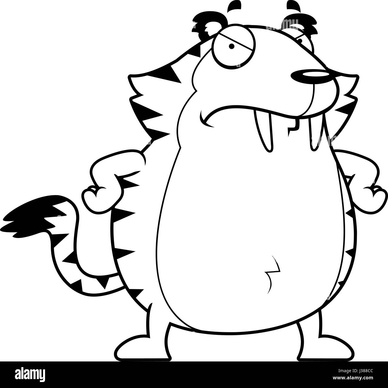 Un dessin de tigre à dents avec une expression de colère. Illustration de Vecteur