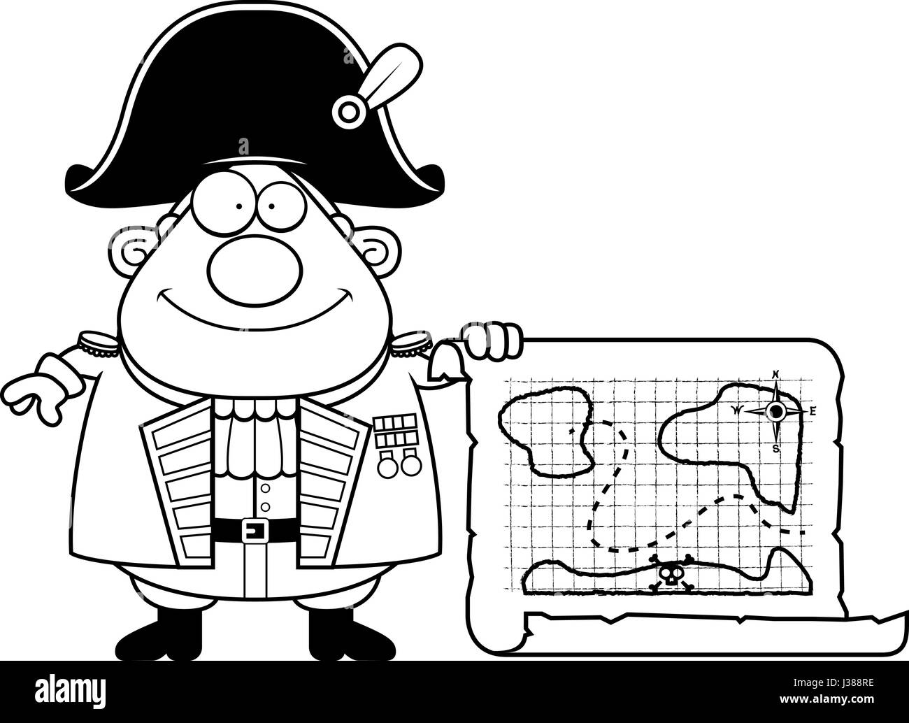 Un cartoon illustration d'un amiral britannique avec une carte au trésor. Illustration de Vecteur