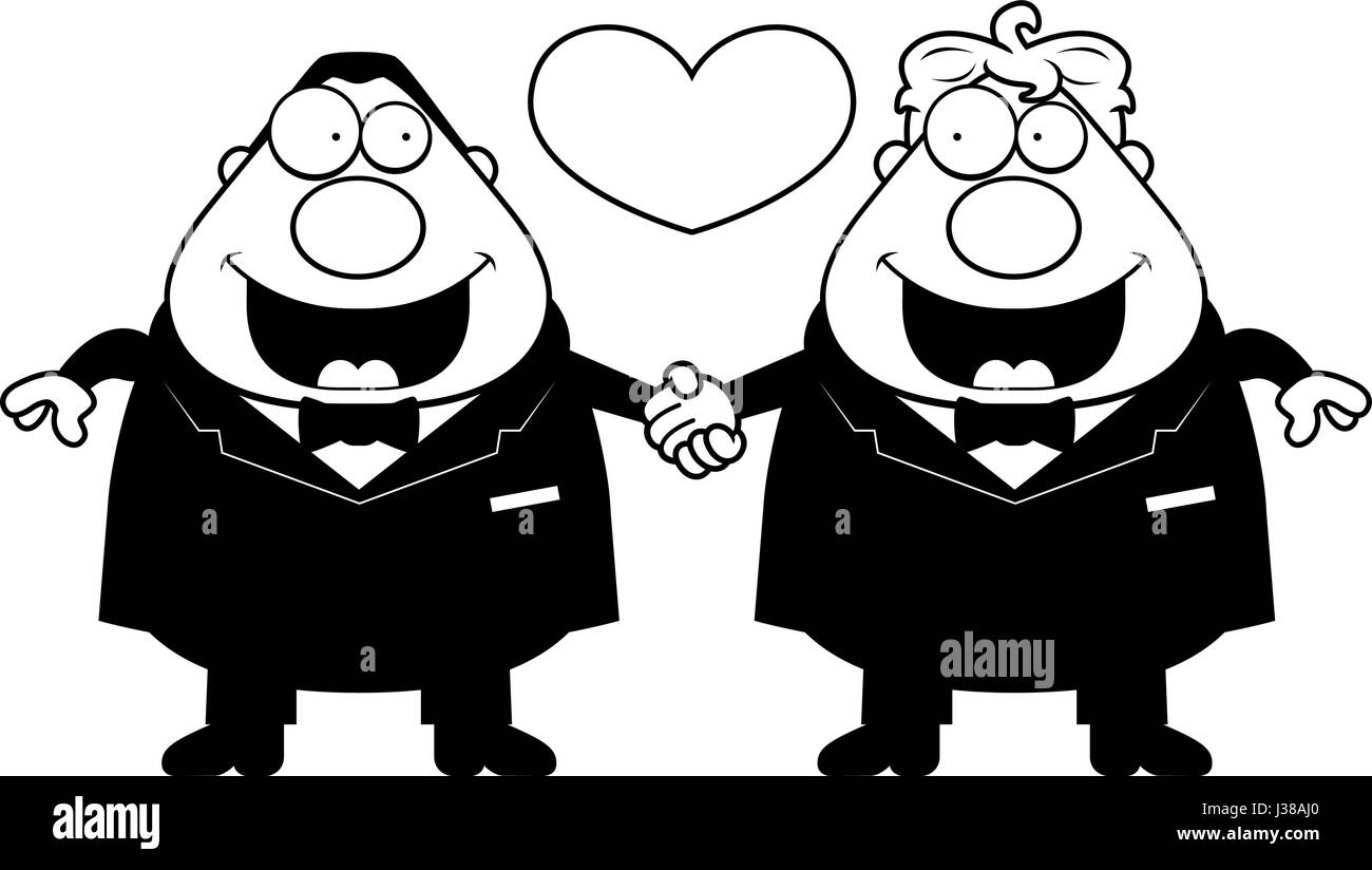 Un cartoon illustration d'un couple gay, se tenant la main et dans l'amour. Illustration de Vecteur