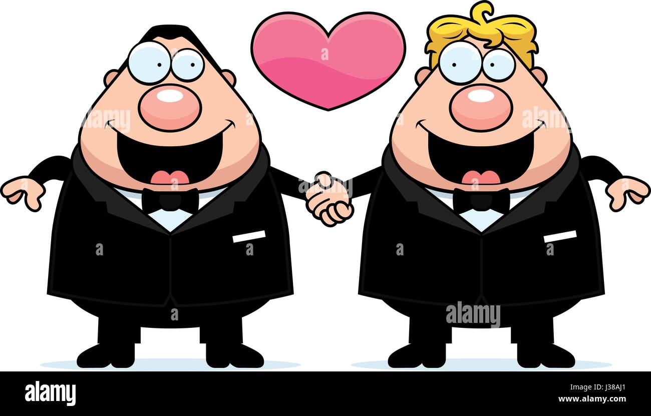 Un cartoon illustration d'un couple gay, se tenant la main et dans l'amour. Illustration de Vecteur