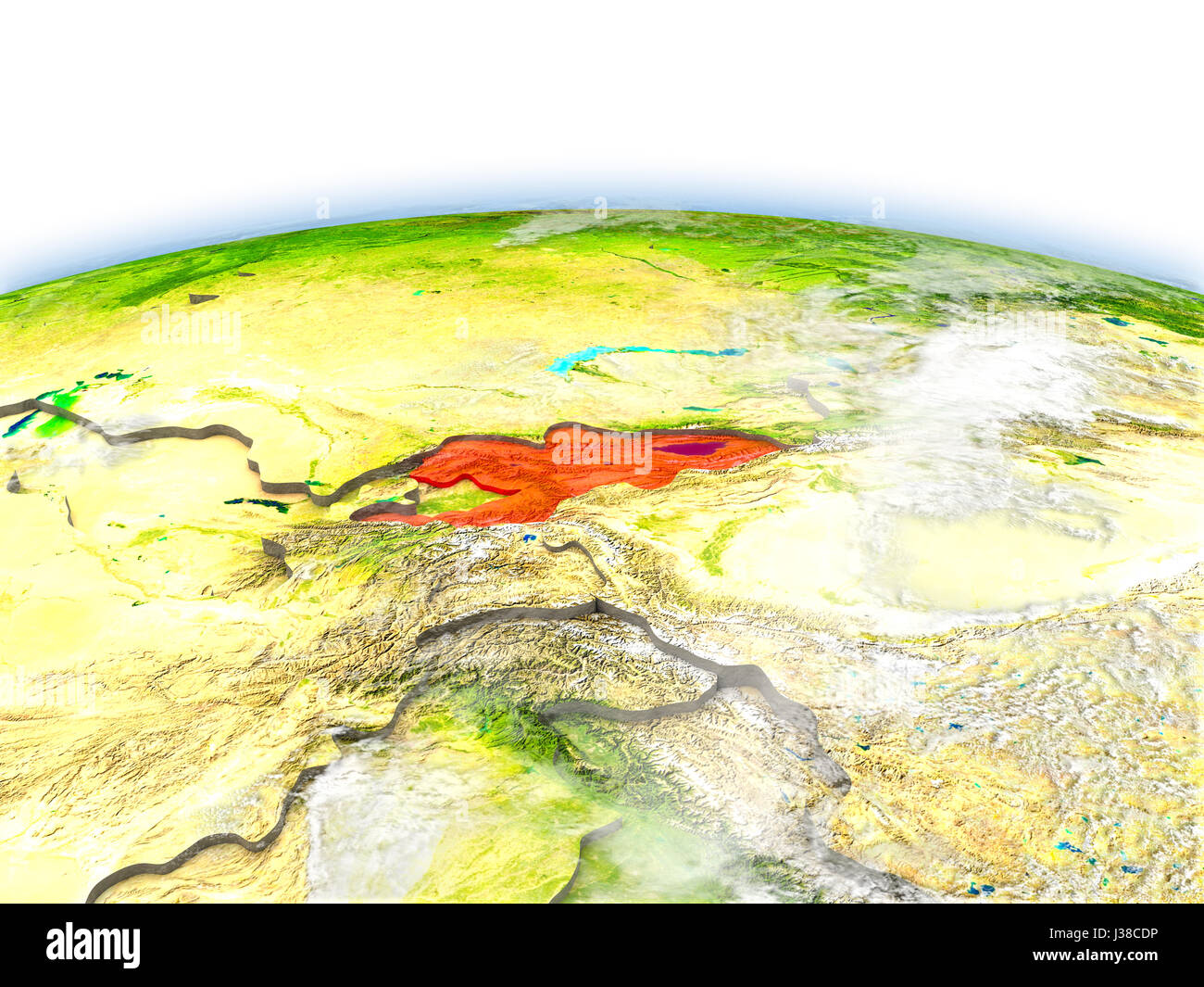 Pays du Kirghizistan sur le modèle de la Terre. 3D illustration. Éléments de cette image fournie par la NASA. Banque D'Images