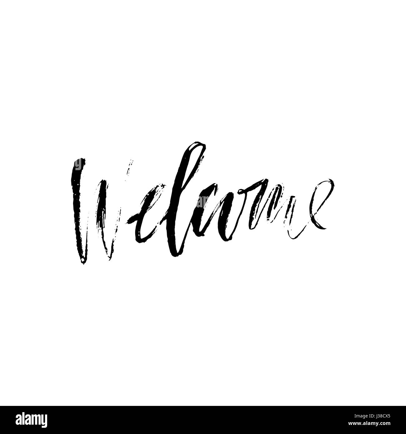 Bienvenue. Vector illustration. Carte de souhaits avec la calligraphie. Éléments de conception à la main. Noir et blanc moderne à sec inscription brosse. Illustration de Vecteur