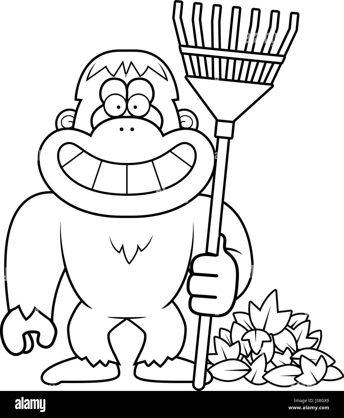 Un cartoon illustration d'un yeti raking Fall leaves. Illustration de Vecteur Un cartoon illustration d'un yeti raking Fall leaves. Illustration de Vecteur