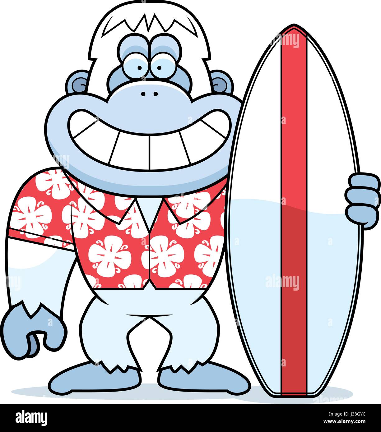 Un cartoon illustration d'un yeti surf en été. Illustration de Vecteur